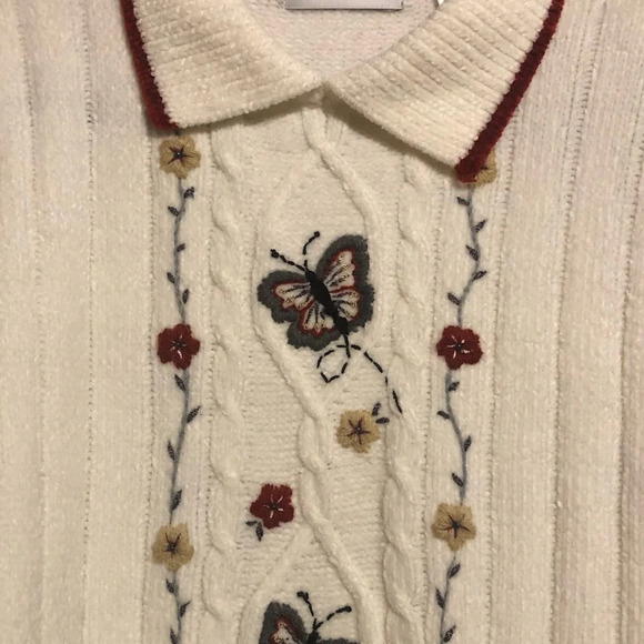 Alfred Dunner Cozy Butterfly Collared Sweater Sz Medium Embroidered - Picture 4 of 4